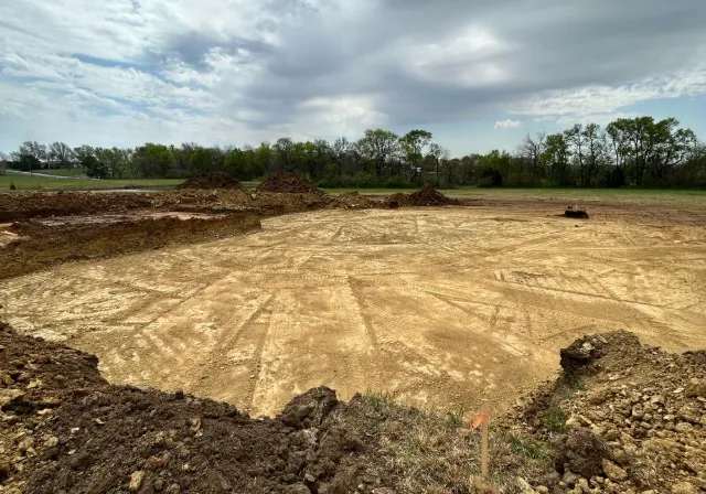 Large construction site with excavated earth